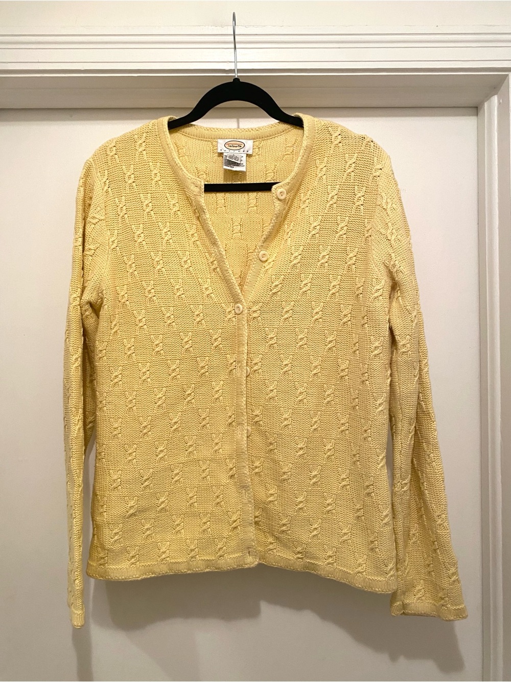 VTG Butter Yellow Cardigan size Large 100% cotton 90s Butter Mom knit button